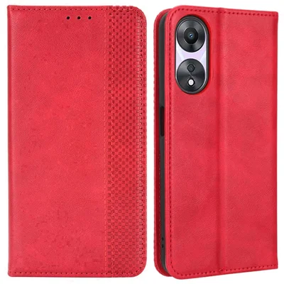 For Oppo A58 5G Imprinted Pattern PU Leather Shockproof Phone Case Wallet Stand Retro Texture Magnetic Closure Anti-scratch Phone Cover - Red