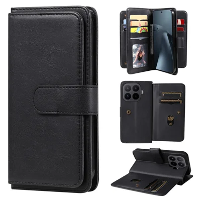 For Xiaomi 17T Pro Læderetui med 10 kortopbevaring Telefonbeskyttelse med stand - Sort