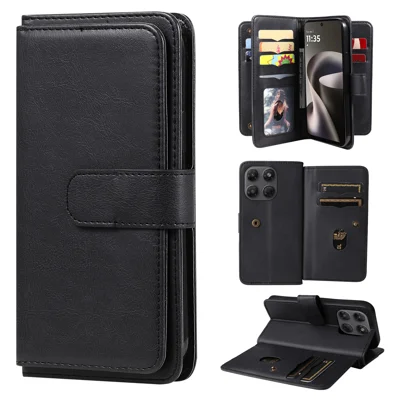  For Motorola Moto G37 5G / Motorola Moto G47 5G / Motorola Moto G37 Power 5G Leather Case with 10 Card Holder Phone Cover Stand - Black