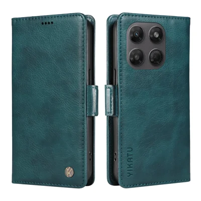 YIKATU pour Motorola Moto G37 5G / Motorola Moto G47 5G / Motorola Moto G37 Power 5G Coque de téléphone YK-007 Bleu avec texture de cuir de synthétique aspect grainé de litchi - Couverture de portefeuille en cuir PU