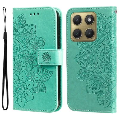 Für Motorola Edge (2026) Tasche mit Blumenmuster aus PU-Leder mit Ständer und Geldbörse - Grün