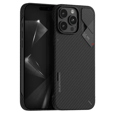 AULUMU pour iPhone 16 Pro Max Coque en Fibre d'Aramide Urta Fine Housse avec Surveillance en Temps Réel de la Température - Noir