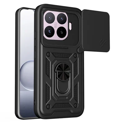 Für Xiaomi 17T Pro Hülle mit verschiebbarem Kamera-Deckel PC + TPU Ständer-Handyhülle - Schwarz