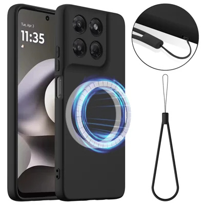 För Motorola Moto G37 Power 5G / Motorola Moto G47 5G / Motorola Moto G37 5G Magnetisk Hölsta Av Flytande Silikon Med Länk – Svart