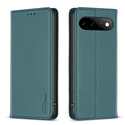 BINFEN COLOR для Google Pixel 11 Pro XL Кожаный чехол BF18 с подставкой и отделениями для карт - Зеленый