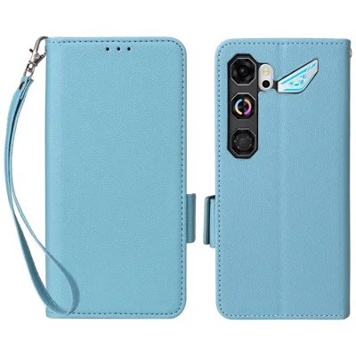 Capa para Telemóvel ZTE nubia Neo 5 GT 5G com Textura de Lichia, Função Carteira em Pele com Pulseira - Azul Bebé