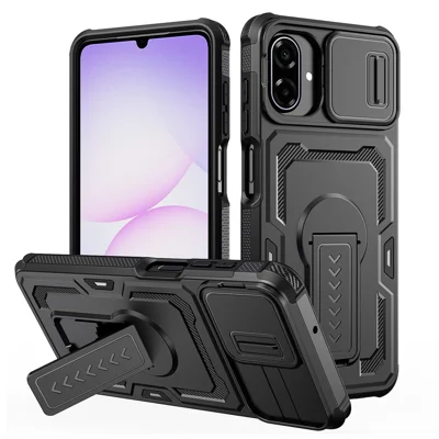 Für Samsung Galaxy A07 5G Hülle, Schiebeobjektivschutz, PC + TPU, Ständer, Handyhülle - Schwarz