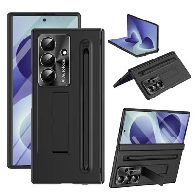 For Samsung Galaxy Z Fold8 Ultra Case Kickstand PC Cell Phone Cover with Screen Protector and Stylus Pen - Black