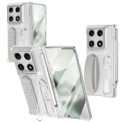 Чехол для Motorola Razr Fold 5G с подставкой, ремешком на запястье, жестким прозрачным корпусом из поликарбоната с закаленным стеклом / стилусом