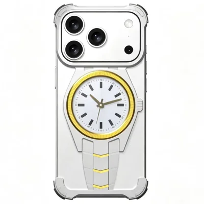 For iPhone 17 Pro Max Magnetisk Case med Kreativ Urdesign TPU + Legeringsramme Stødfast Telefondæksel - Sølv