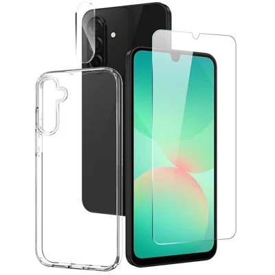 NORTHJO For Samsung Galaxy A26 5G Case Transparent PC+TPU Phone Cover Set with Screen Film + Lens Film - Transparent
