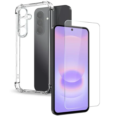 NORTHJO For Samsung Galaxy A27 5G Case Four Corner Shockproof TPU Clear Phone Cover with Tempered Glass Film - Transparent
