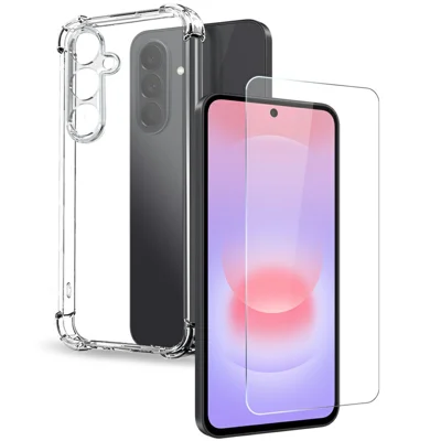 NORTHJO لجهاز Samsung Galaxy A37 5G غطاء واقي مقاوم للصدمات من أربع زوايا مصنوع من مادة TPU شفافة مع فيلم زجاجي مقسّى - شفاف