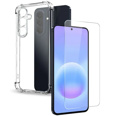 NORTHJO Custodia per Samsung Galaxy A57 5G, Cover Trasparente in TPU Antiurto con Angoli Rinforzati, con Pellicola in Vetro Temperato - Trasparente