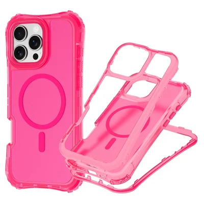 Coque magnétique pour iPhone 12 / 12 Pro, coque souple 2-en-1 en PC+TPU résistante aux chocs, compatible MagSafe - Rose vif