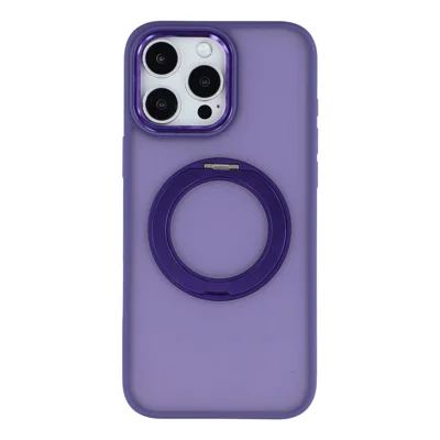 For iPhone 14 Pro Max Case Rotating Kickstand TPU + PC Anti-slip Matte Phone Back Cover - Purple