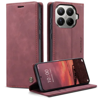 CASEME pour Xiaomi 17T Pro Étui Portefeuille Série 013 Housse en Cuir PU avec Support - Rouge
