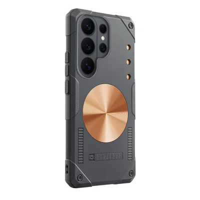 For Samsung Galaxy S26 Ultra Case Copper Heat Dissipation TPU + Metal Cooling Phone Cover Support Magnetic Car Mount - Grey