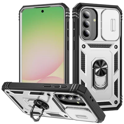 For Samsung Galaxy A27 5G Case TPU + PC Slide Camshield Kickstand Phone Cover - White