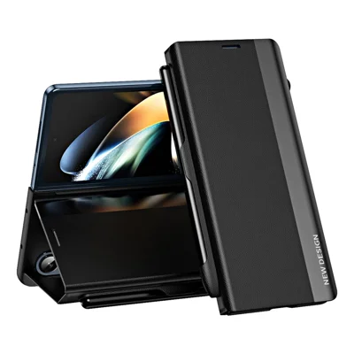 Protective Case for Samsung Galaxy Z Fold4 5G Had PC Phone Case Anti-Fall Shockproof Stand Cover with Pen  /  Pen Slot - Black