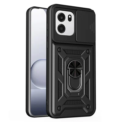Funda para OnePlus Nord CE6 5G / Turbo 6V 5G con tapa deslizante para cámara, cubierta con soporte plegable PC + TPU - Negro