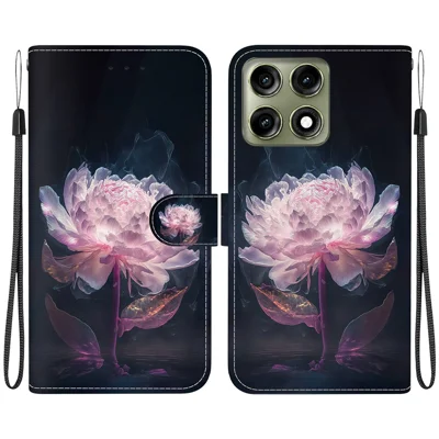 Etui portfelowe z nadrukiem na Motorola Edge 70 Pro 5G, etui typu flip z korektem antyudarowe z paskiem - Lawenda fioletowa
