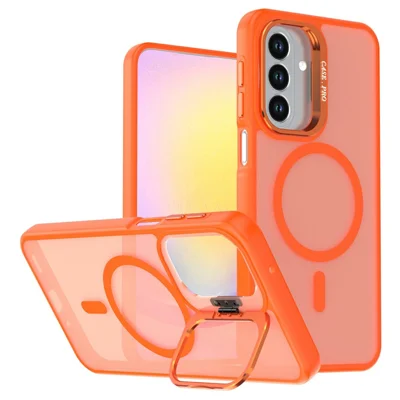 حالة مغناطيسية لهاتف Samsung Galaxy A27 بمسند قابل للطي وغطاء مات من مادة PC + TPU - برتقالي