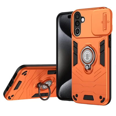 For Samsung Galaxy A27 5G Case Slide Camshield Kickstand PC + TPU Phone Cover - Orange