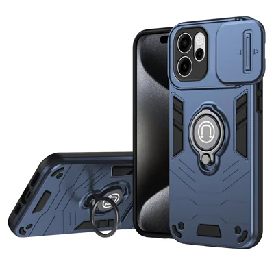 Capa para Oppo Reno15 F 5G / Reno14 F 5G com Deslizamento, Proteção da Câmara, Suporte e Anel PC + TPU - Azul