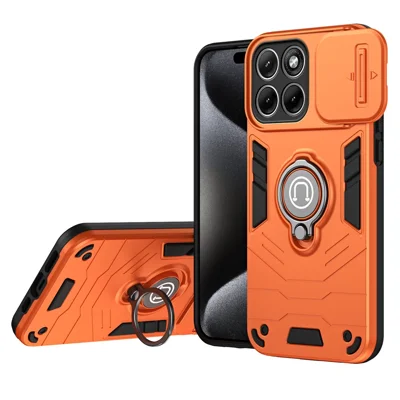 Für Motorola Edge 70 Fusion+ 5G / 70 Fusion 5G Hülle, Schiebeobjektivschutz, Ständer, PC + TPU Handyhülle - Orange