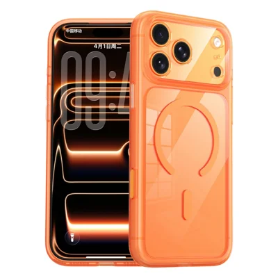 For iPhone 17 Pro Max Magnetic Case Clear Shockproof Anti-Scratch PC TPU Phone Cover - Orange