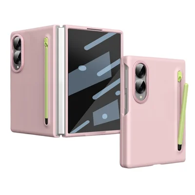 Чехол для Samsung Galaxy Z Fold8, жесткий чехол из поликарбоната с закаленным стеклом и стилусом — розовый