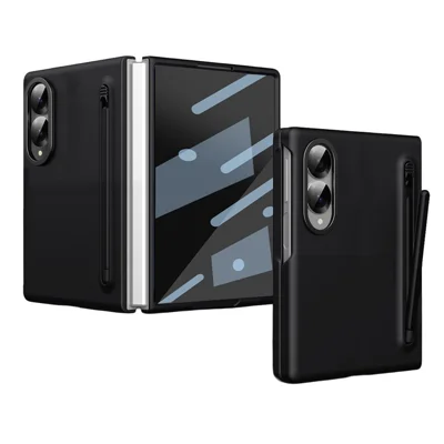 For Samsung Galaxy Z Fold8 Case Hard PC Phone Cover with Tempered Glass Film and Stylus - Black