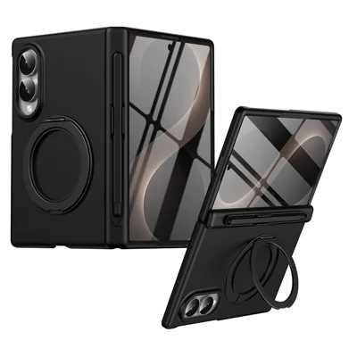 För Samsung Galaxy Z Fold8 Rotary Kickstand PC mobilhölse med härdat glasfilm / Pena - Svart