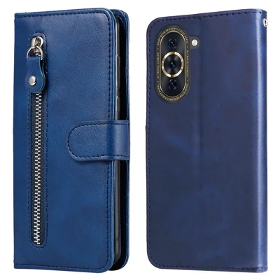 Für Huawei Nova 10 Pro 4g -kalbtextur PU Leder Reißverschluss Pocket Phone Hülle Magnetische Verschluss Ständer Brieftasche Abdeckung - Blau