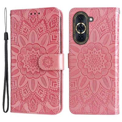 Pour Huawei Nova 10 4G PU en Cuir Stand de Portefeuille Bénévoire de Téléphone à Choc de Tournesol Avec Bracelet de Poignet - Rose