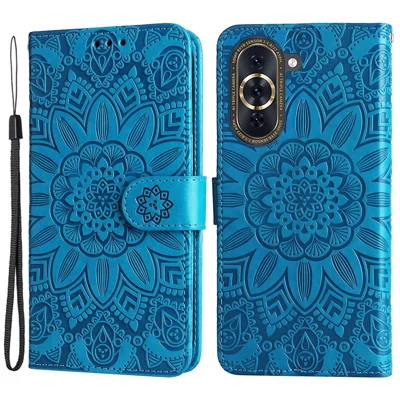 Pour Huawei Nova 10 Pro 4G Sunflower Imprimed Téléphone Anti-scratch PU le Cuir Stand Portefeuille Couvert - Bleu