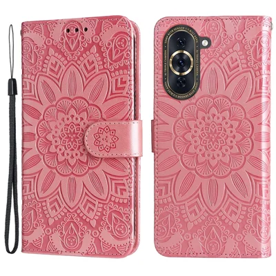 Für Huawei Nova 10 Pro 4g Sonnenblume Gedruckte Telefonhülle Anti-kratzer-pu-leder-ständer Brieftasche Mit Handgelenkriemen - Rosa