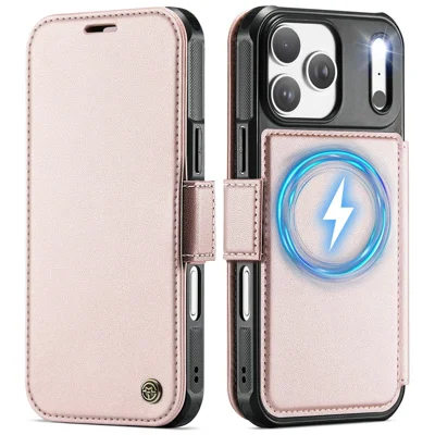 CASEME 053 for iPhone 18 Pro Max / 17 Pro Max Case Magnetic RFID Blocking Wallet Flip Leather Phone Cover - Champagne Gold