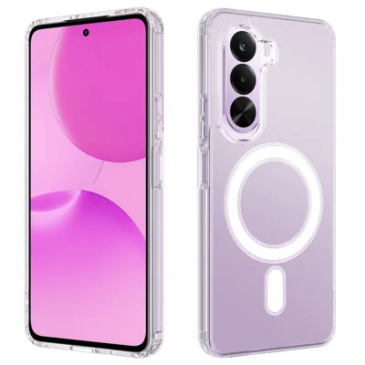  Voor Realme P4x 5G / OnePlus Nord CE6 Lite 5G Transparante Telefoonmagnethoes TPU + Acryl Achterkant - Transparant