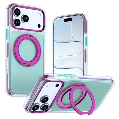 For iPhone 18 Pro Case Rotating Kickstand TPU + PC Color Contrast Phone Cover - Blue