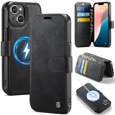 AUTSPACE для iPhone 13 A15 Чехол с RFID-защитой Кожаный магнитный чехол-кошелек - Черный