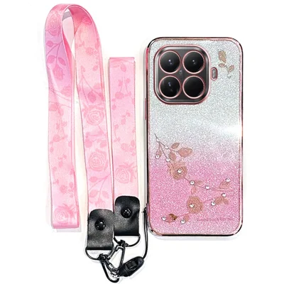 KADEM Coque pour Xiaomi 17T Pro Motif Fleuri Coque TPU Dégradé avec Sangles - Rose