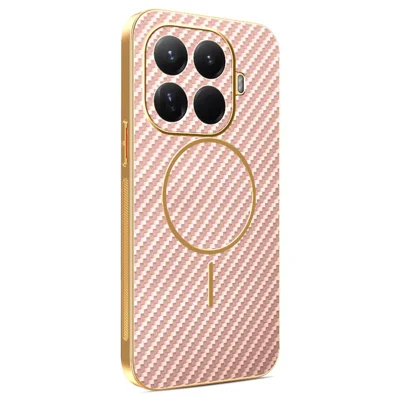Coque de téléphone pour Xiaomi 17T Pro, dos en TPU plaqué carbone texturé - Rose