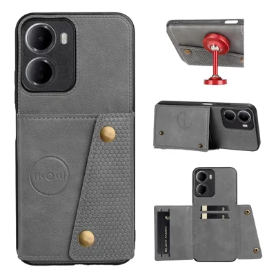 For Xiaomi Redmi 15a 5G Case with Card Slots Kickstand Leather + TPU Phone Cover - Grey