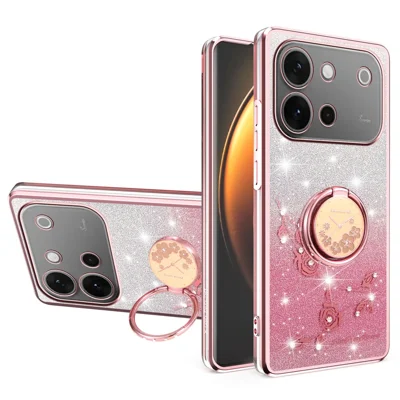 KADEM For vivo S60 5G Case Ring Kickstand TPU Flowers Phone Cover Gradient Glitter - Rose Gold