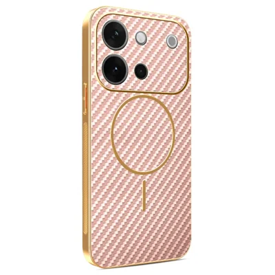 For vivo S60 5G Phone Case Carbon Fiber Textured Electroplated TPU Back Cover - Pink