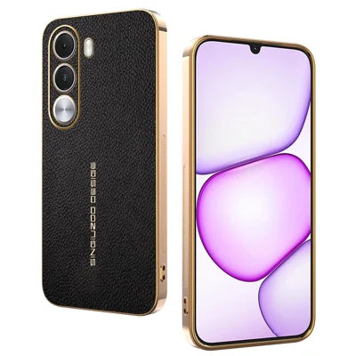 غطاء لهاتف Realme C100i 4G مقاوم للخدوش بملمس قشرة تفاح TPU جلد PU - أسود