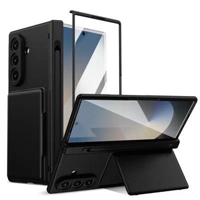 For Samsung Galaxy Z Fold8 Ultra Case Hard PC Phone Cover with Card Holder Screen Protector - Black