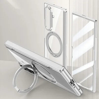For Samsung Galaxy Z Fold8 Ultra Magnetisk Case med Stand Electropladeret PC Telefonbeskytter med Indbygget Skærmprotector - Sølv